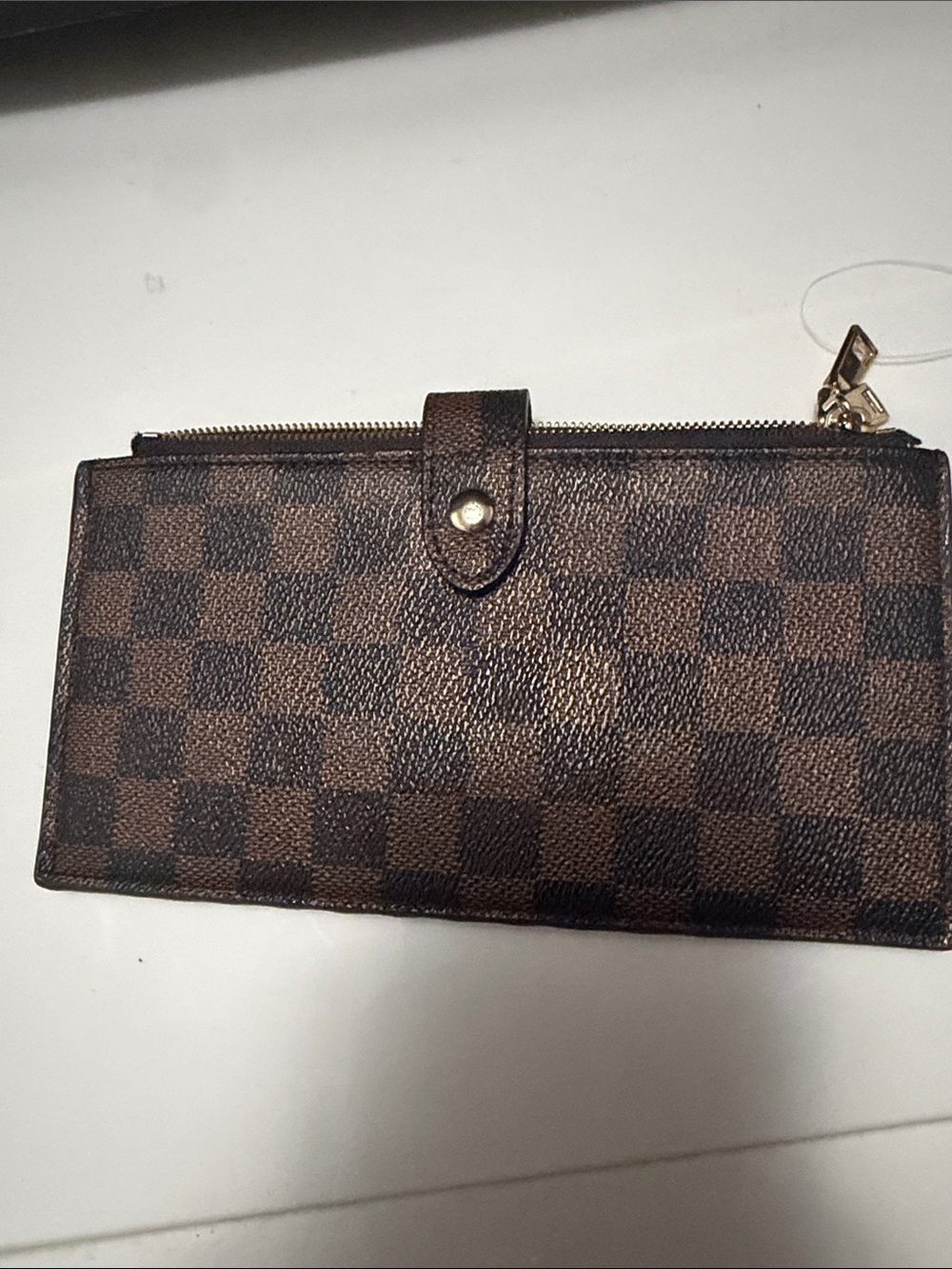 Brown Checkered Zip & Snap Women's Wallet